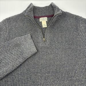 L.L. Bean XL Gray Blue 1/4 Zip Waffle Knit Long Sleeve Pullover Thick Sweater